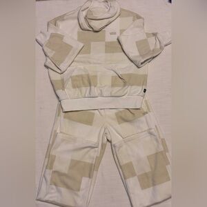 Vans Matching Hoodie & Jogger Set XS Cream Beige Checkerboard